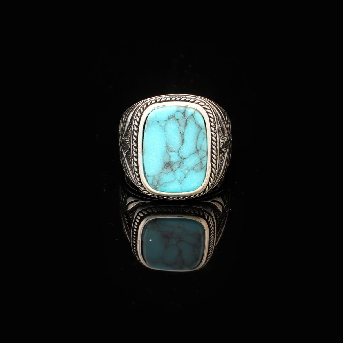 Mens Turquoise Ring Gemstone Ring Ottoman Statement Ring Vintage Ring Sterling Silver Ring Pinky Ring Silver Handmade Signet Ring