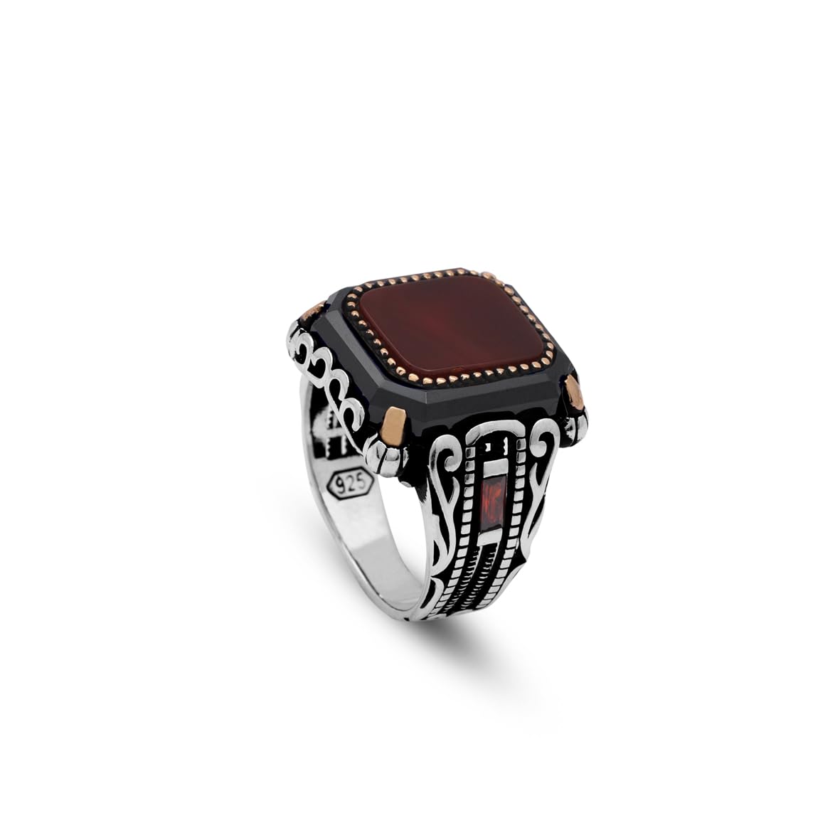 Vintage Carnelian Ring for Men - 925 Sterling Silver Turkish Gemstone Engagement Ring