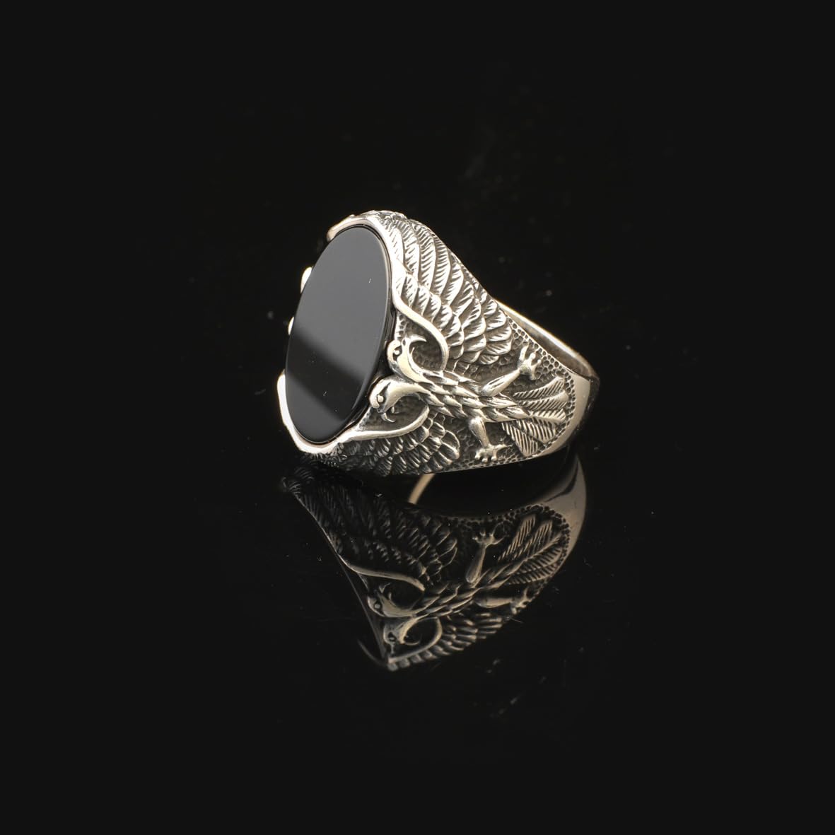 Eagle Ring Onyx Ring Silver Signet Ring Gemstone Ring Ottoman Statement Ring Vintage Ring Sterling Silver Ring Gift for Him