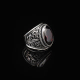 Handmade Garnet Gemstone Oval Stone Engagement Ring for Men Vintage 925 Sterling Silver — image 4