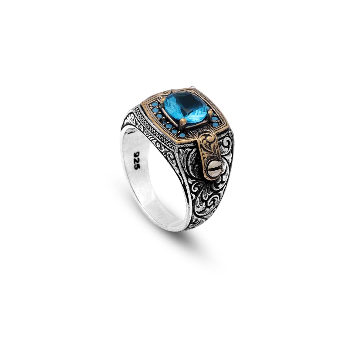 Aquamarine Ring - Vintage Style Men's Gemstone Engagement Ring