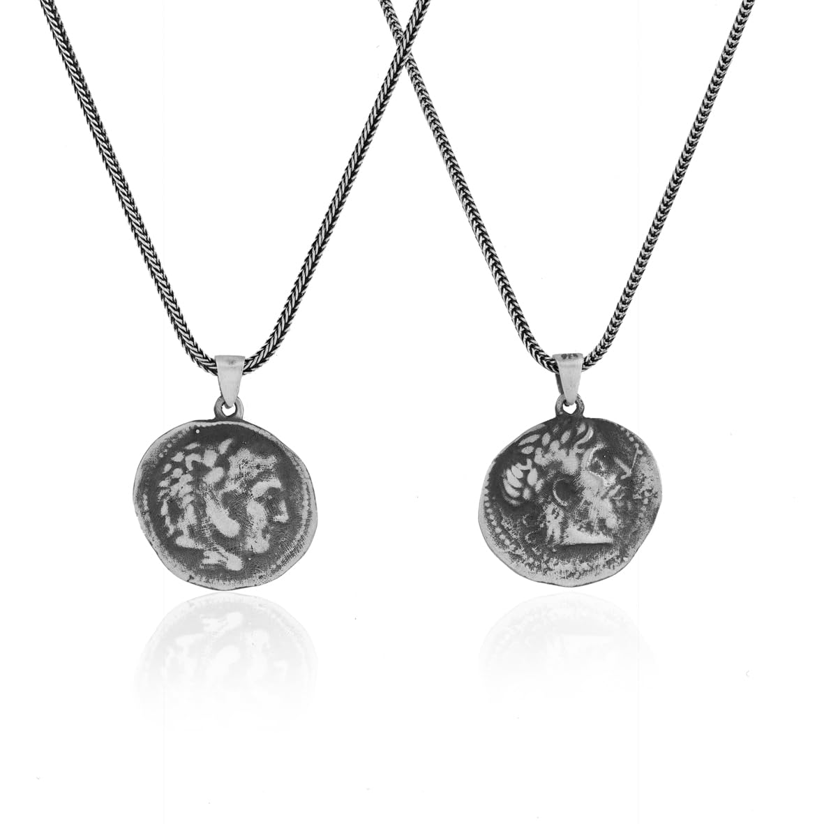 Sterling Silver Men's Mythology Necklace with Antique Caesar Coin Pendant and Silver Chain - Birthday Gifts
