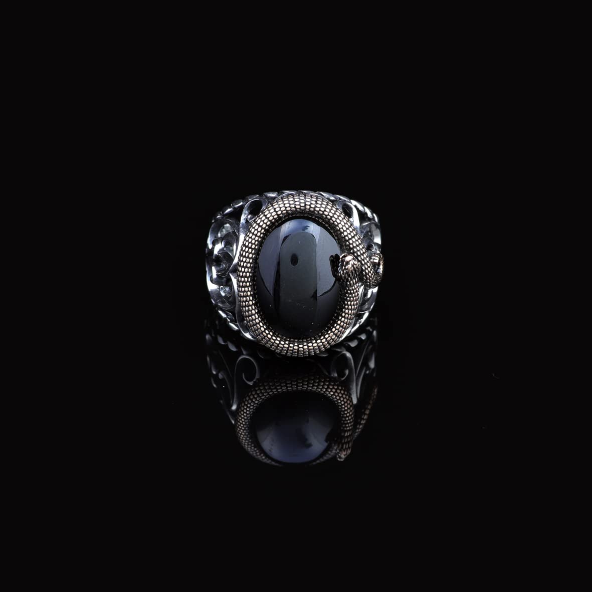 Mystical Serpent Onyx and Sterling Silver Snake Ring