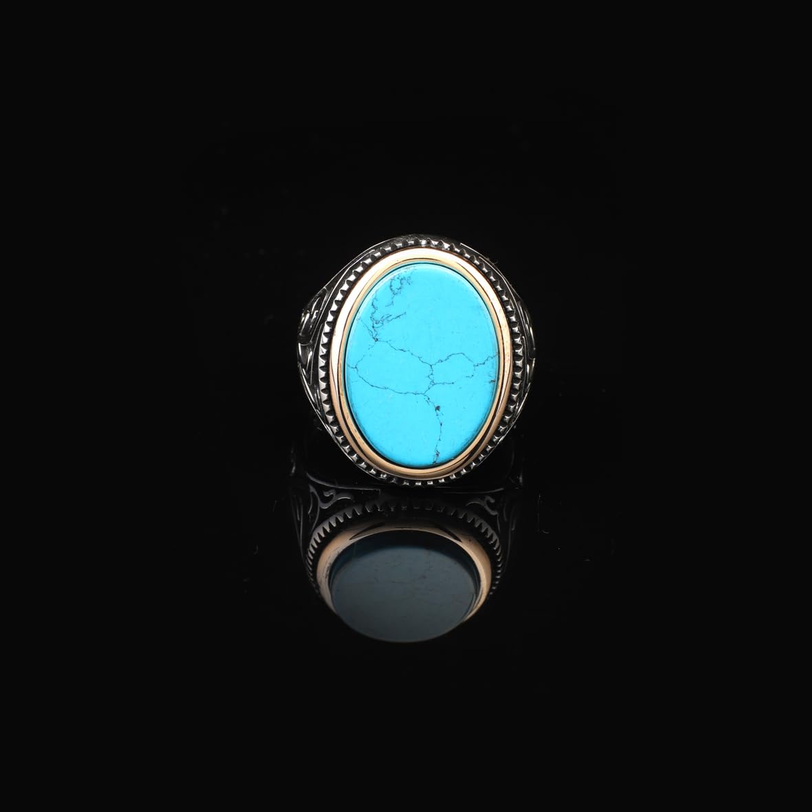 Handmade Ottoman Turquoise Signet Ring for Men – Vintage Sterling Silver Gemstone Ring