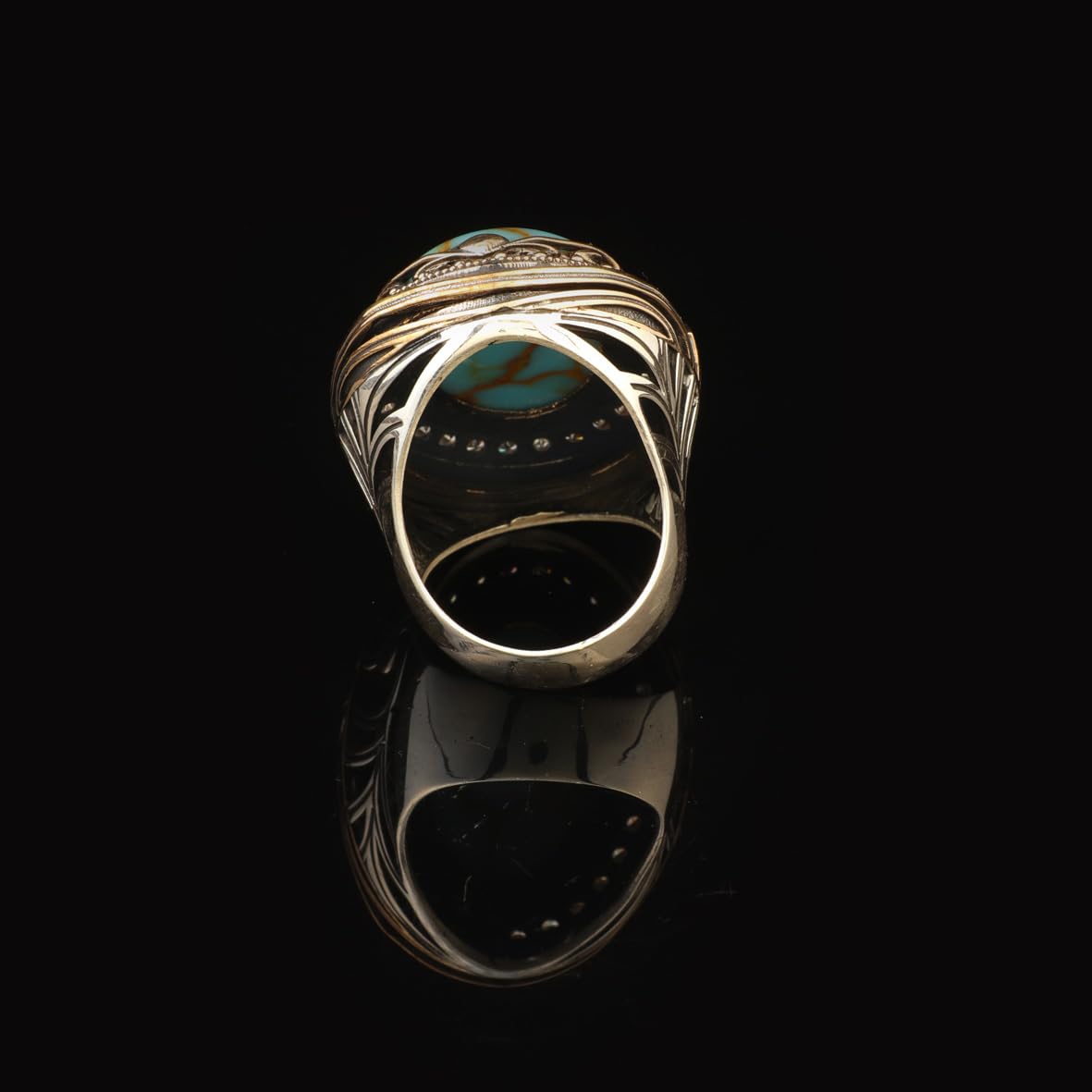 Solomon's Seal Signet Ring Mens Turquoise Large Statement Whiskey Barrel Chunky Silver Ottoman Vintage 925 Sterling Promise Engagement Gemstone Gift