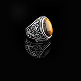 Tiger Eye Ring with Oval Gemstone – Ottoman Style Ring for Men in 925 Sterling Silver – Handmade Vintage Engagement Ring with Custom Engraving – Gift Silver Polishing Cloth — image 4