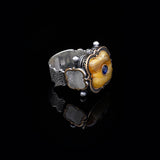 Handmade 925 Sterling Silver Men's Ring with Squeeze Amber & Blue Sapphire — image 3