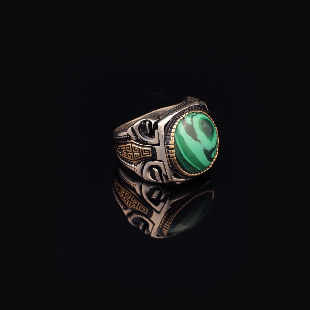 925 K Sterling Silver Malachite Ring Men