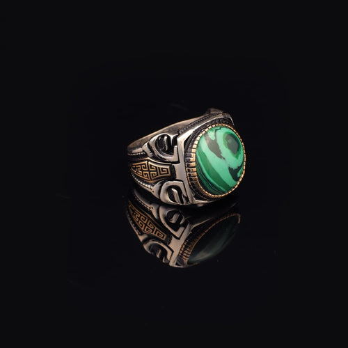925 K Sterling Silver Malachite Ring Men