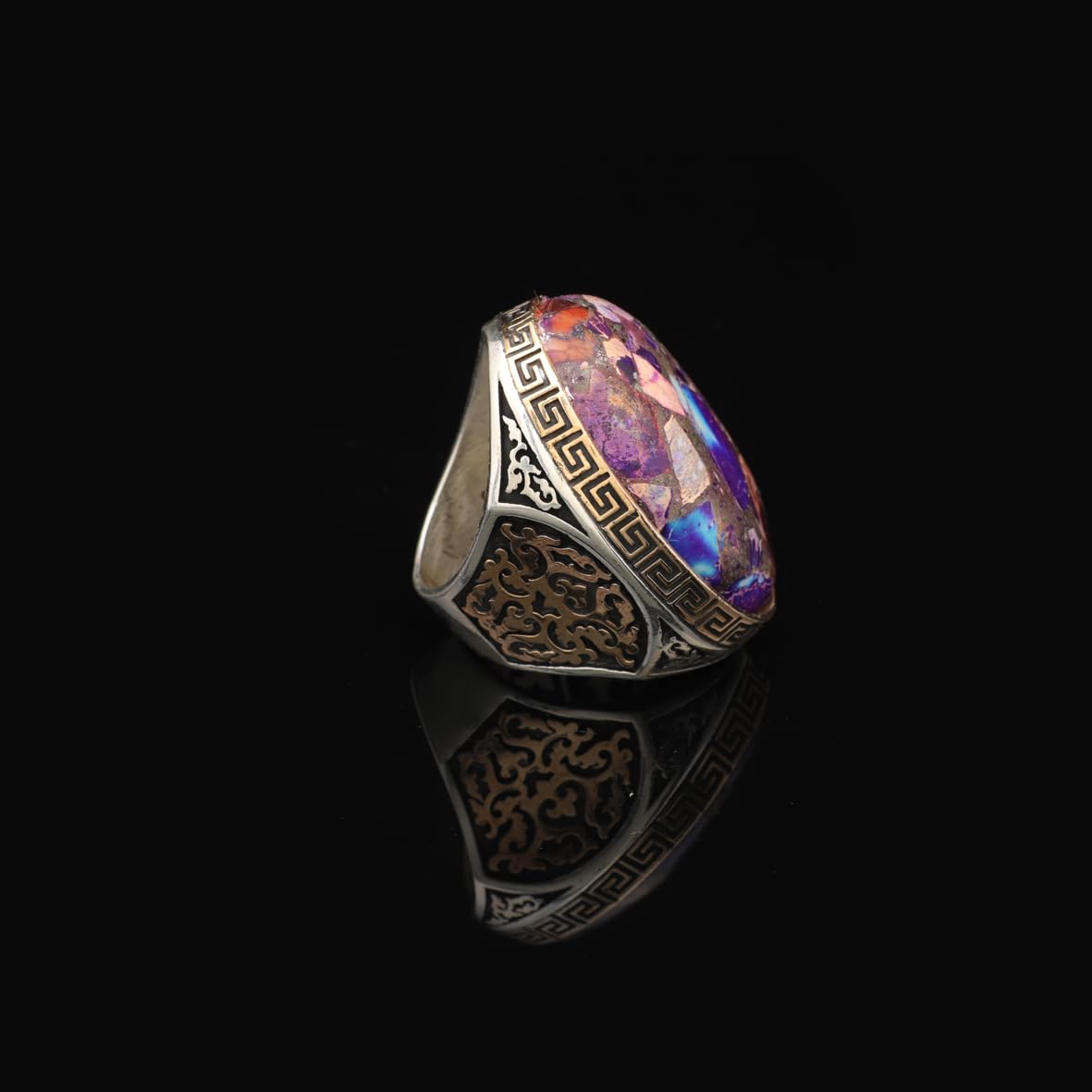 Special Turquoise Stone Ring – Large Oval Stone in Polished 925 Sterling Silver