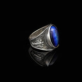 Handmade Virgin Mary Blue Tiger Eye Signet Ring - Vintage 925 Sterling Silver Men's Statement Ring with Oval Gemstone — image 4