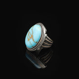 Vintage Turquoise Oval Stone Ring for Men - Large 925 Sterling Silver Turkish Handmade Polished Engagement Ring with Silver Polishing Cloth Gift — image 5
