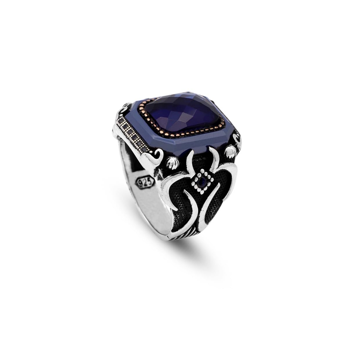 Vintage Blue Sapphire Ring - Handmade Men's Gemstone Ring in 925 Sterling Silver - Polished Turkish Engagement Ring with Silver Polishing Cloth Gift