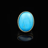 Handmade Turquoise Men’s Ring with Large Oval Stone – Vintage 925 Sterling Silver Engagement Ring — image 3