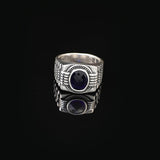 Handmade Blue Sapphire Oval Stone Watch Band Model Gemstone Ring for Men Vintage 925 Sterling Silver — image 3