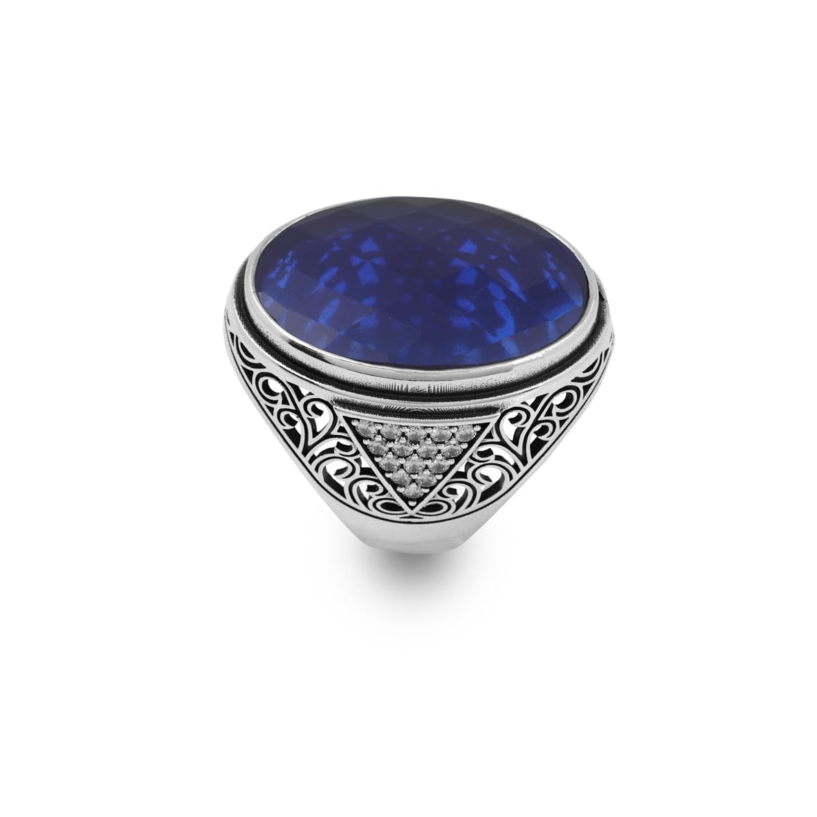 Sapphire Ring for Men – Large Chunky Silver Ring with Micro Sapphire Stone