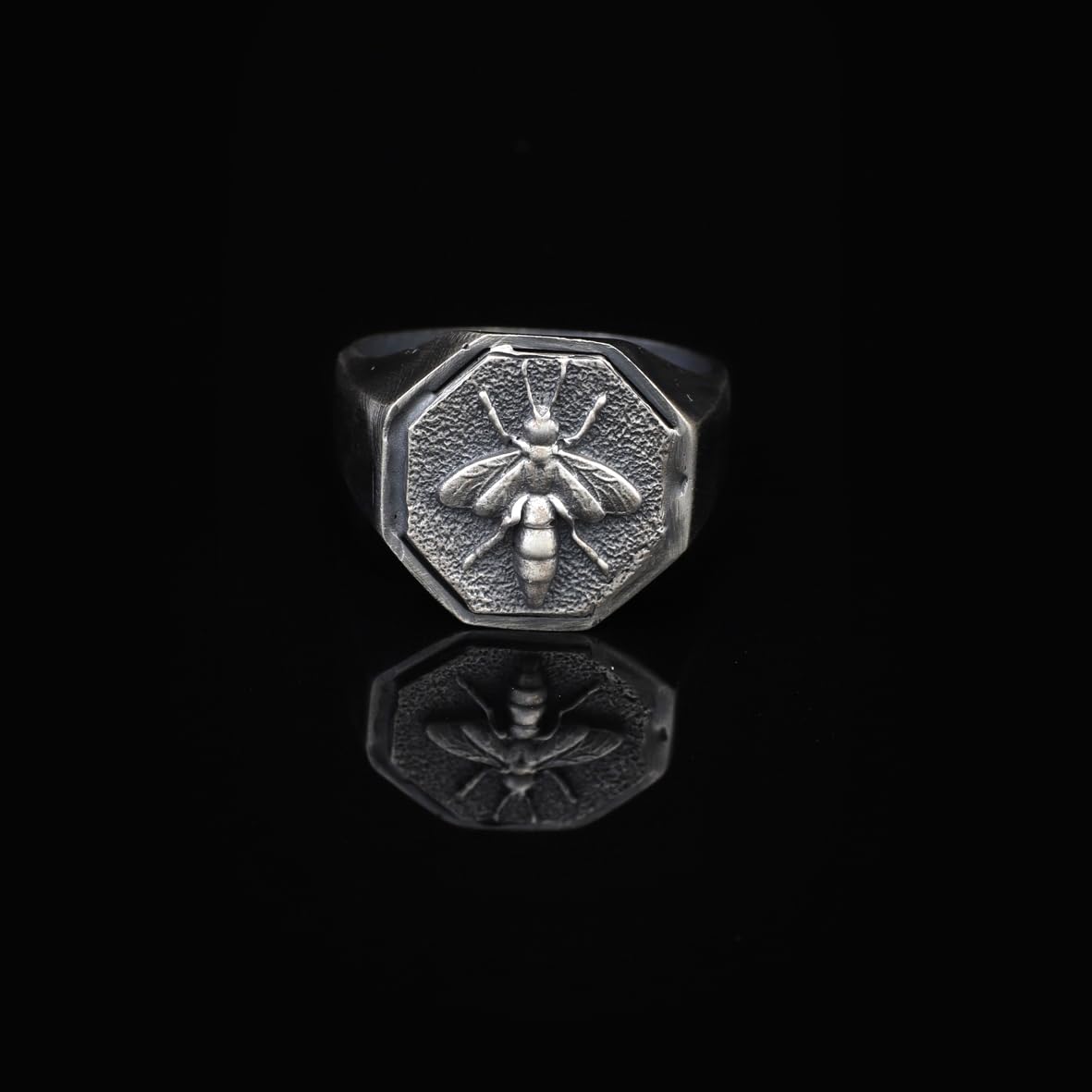 Handmade Bee Signet Ring - 925 Sterling Silver Men's Jewelry