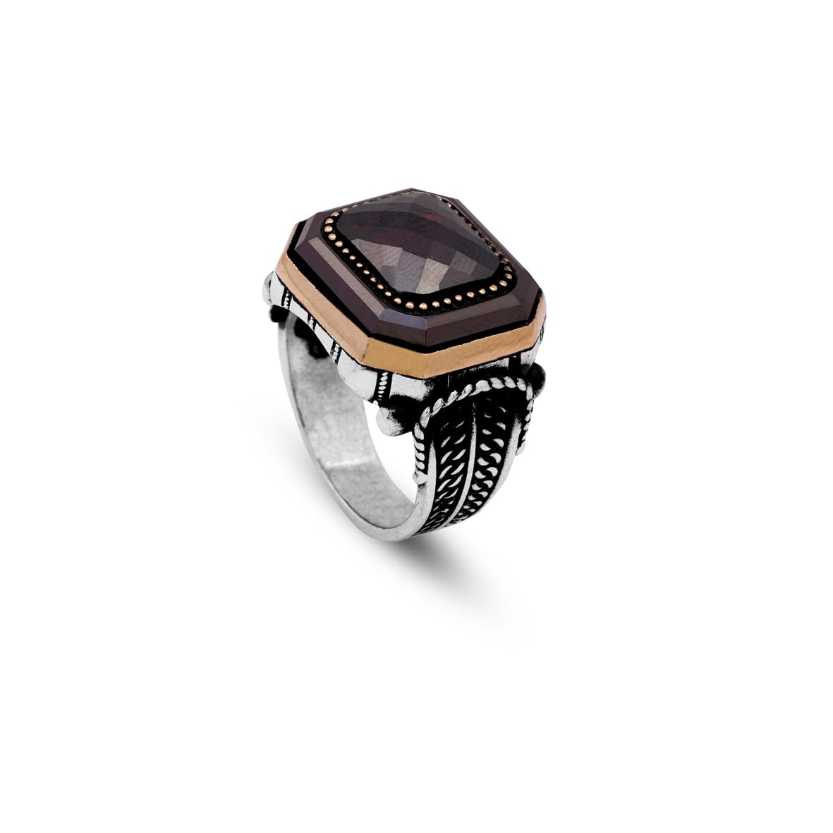 Handmade Vintage Garnet Ring - Men's 925 Sterling Silver Gemstone Ring - Turkish Design