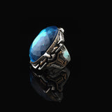 Handmade Vintage Aquamarine Ring - Chunky Silver Engagement Ring for Men with Custom Engraving - Ottoman Style Sterling Silver Ring & Gift Silver Polishing Cloth — image 5