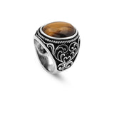Tiger Eye Ring with Oval Gemstone – Ottoman Style Ring for Men in 925 Sterling Silver – Handmade Vintage Engagement Ring with Custom Engraving – Gift Silver Polishing Cloth — image 1
