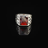 Vintage Handmade Garnet Ring for Men - Ottoman Style Sterling Silver Pinky Ring with Custom Engraving - Perfect Engagement Ring Gift with Silver Polishing Cloth — image 3