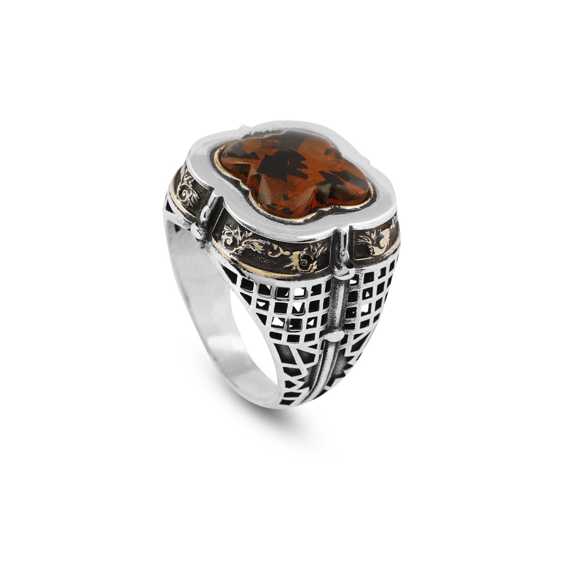 Vintage Amber Ring with Sword Design