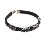 Sterling Silver Men’s Bracelet with Micro Onyx Stone – Leather and Silver Hand-Engraved Vintage Bracelet — image 1