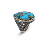 Special Turquoise Stone Ring – Large Oval Stone in Polished 925 Sterling Silver — image 1