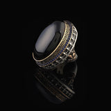 Iris Flower Model Black Onyx Ring - Chunky Silver Ring - Handmade Sterling Silver Engagement Ring for Men - Vintage Ottoman Gemstone Design with Custom Engraving — image 5