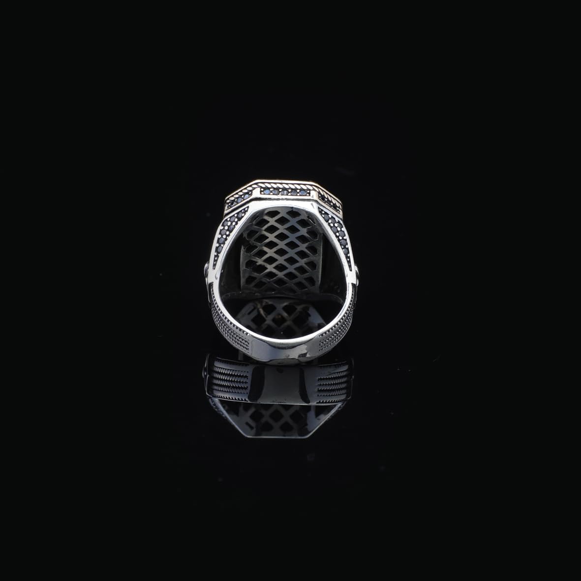 Micro Onyx Stone Lion Ring - Signet Gemstone Ring for Men Vintage Handmade 925 Sterling Silver - Comes with Silver Polishing Cloth Gift