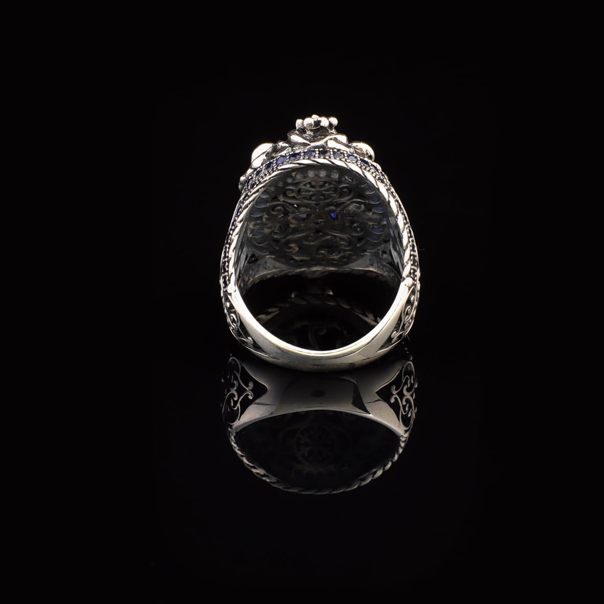 Handmade Sapphire Lion Pinky Ring - Vintage Ottoman Style Sterling Silver Animal Engagement Ring for Men with Gemstone & Custom Engraving