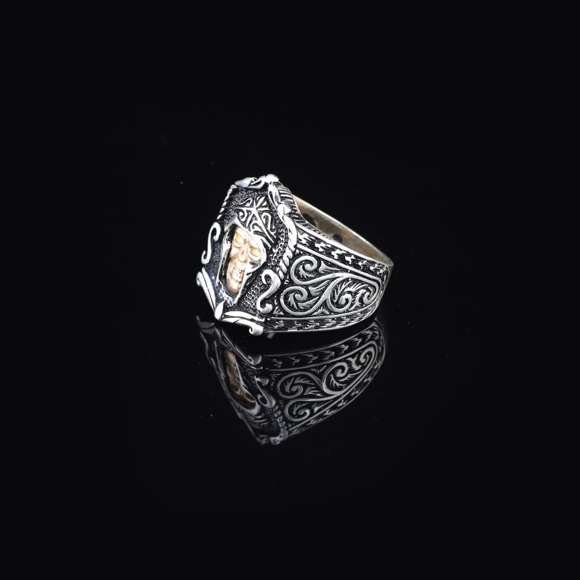 925K Sterling Silver Gold plated Skull Ring