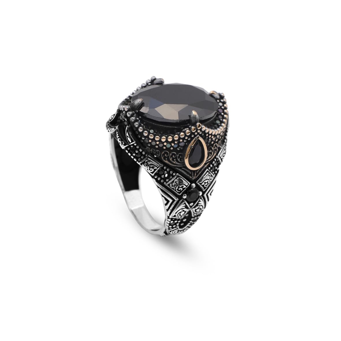 Vintage Ottoman Onyx Ring for Men – Handmade Gemstone Signet in 925 Sterling Silver – Custom Engraving Engagement Ring – Mens Silver Ring with Gift Silver Polishing Cloth