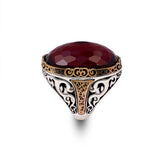 Garnet Ring Oval Stone - Handmade Vintage Ottoman Large Gemstone Ring Men - 925 Sterling Silver Men's Ring with Silver Polishing Cloth Gift — image 1