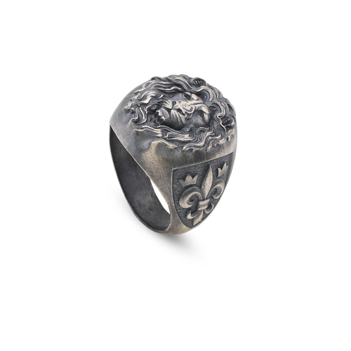 Handmade 925 Sterling Silver 3D Lion Signet Oxidized Ring - Men's Jewelry with Silver Polishing Cloth Gift