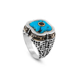 Genuine Turquoise Men's Ring with Micro Onyx Accent - Handmade Vintage Sword Design 925 Sterling Silver Jewelry for Men - Includes Silver Polishing Cloth Gift — image 1