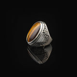 Tiger Eye Ring for Men – Large Chunky Sterling Silver Ottoman Ring with Micro Sapphire Stone — image 4