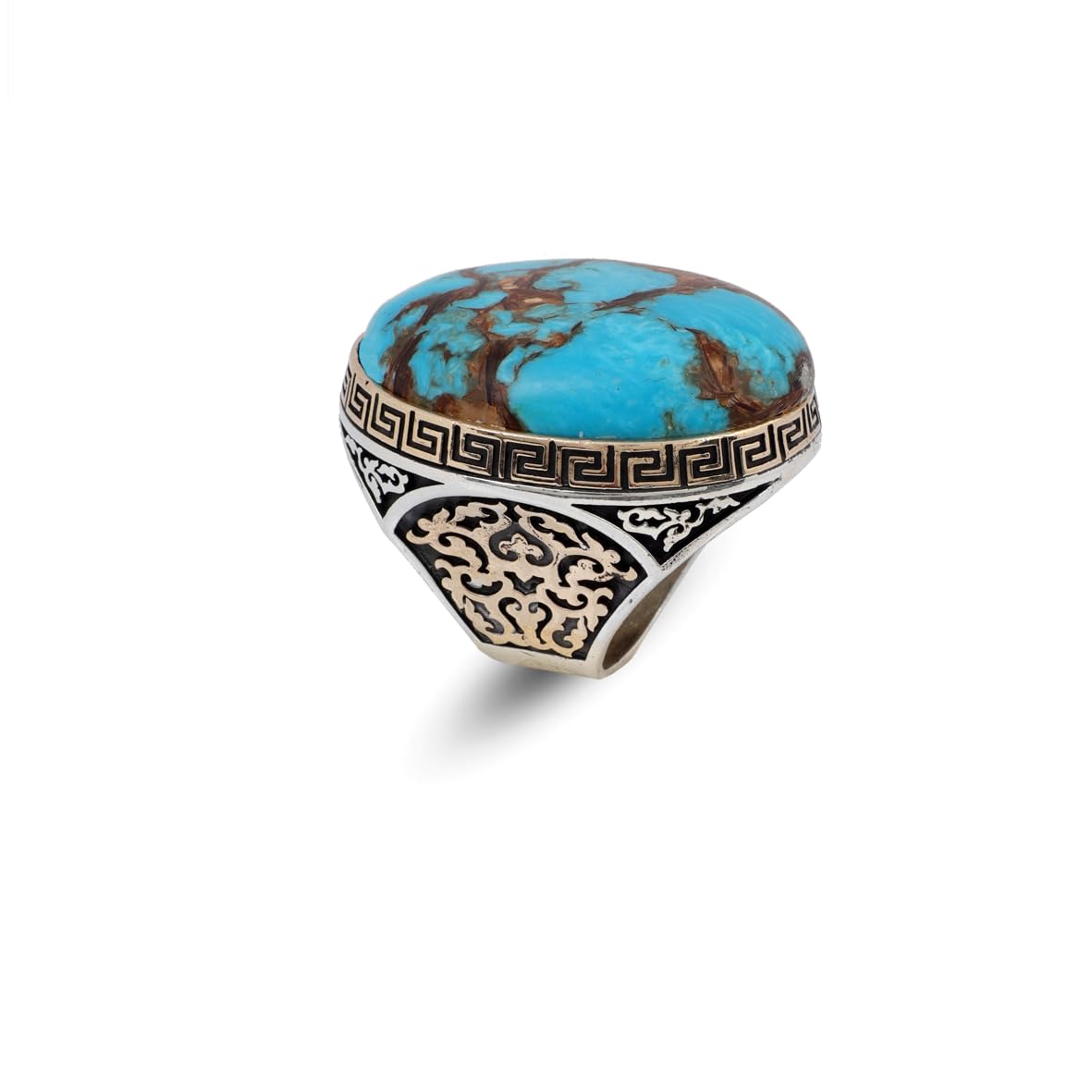 Special Turquoise Stone Ring – Large Oval Stone in Polished 925 Sterling Silver