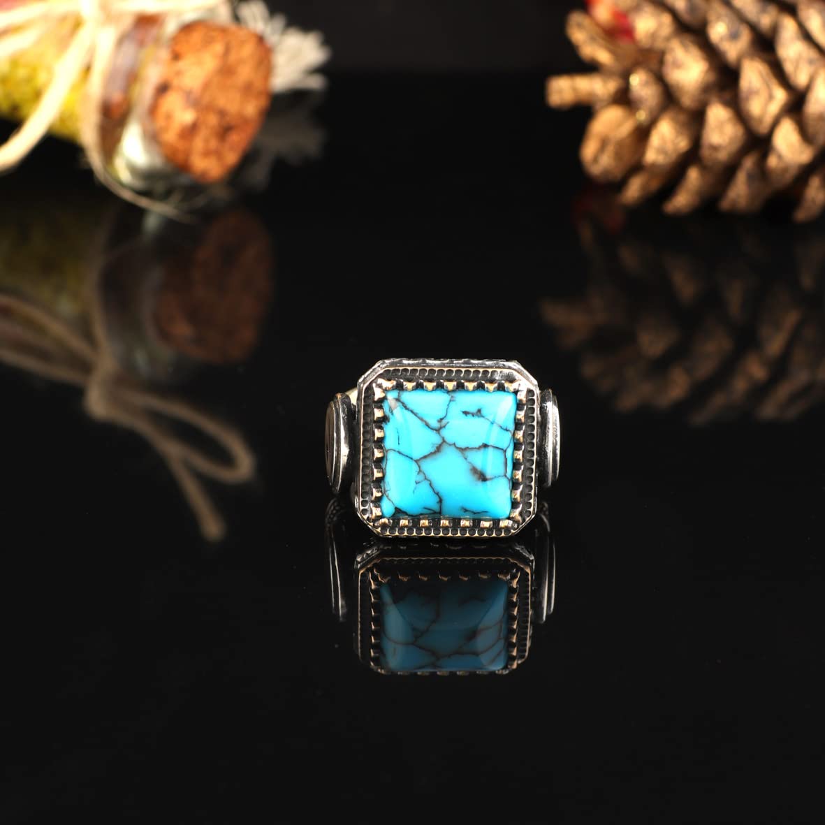 925K Sterling Silver Turquoise Stone Ring