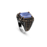 Handmade Sapphire Ottoman Ring with Micro Onyx Stone – Sterling Silver Vintage Mens Gemstone Ring – Engagement Rings for Men with Custom Engraving & Gift Silver Polishing Cloth — image 1