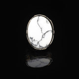 White Turquoise Men’s Ring with Large Oval Stone – Vintage 925 Sterling Silver Ring — image 3