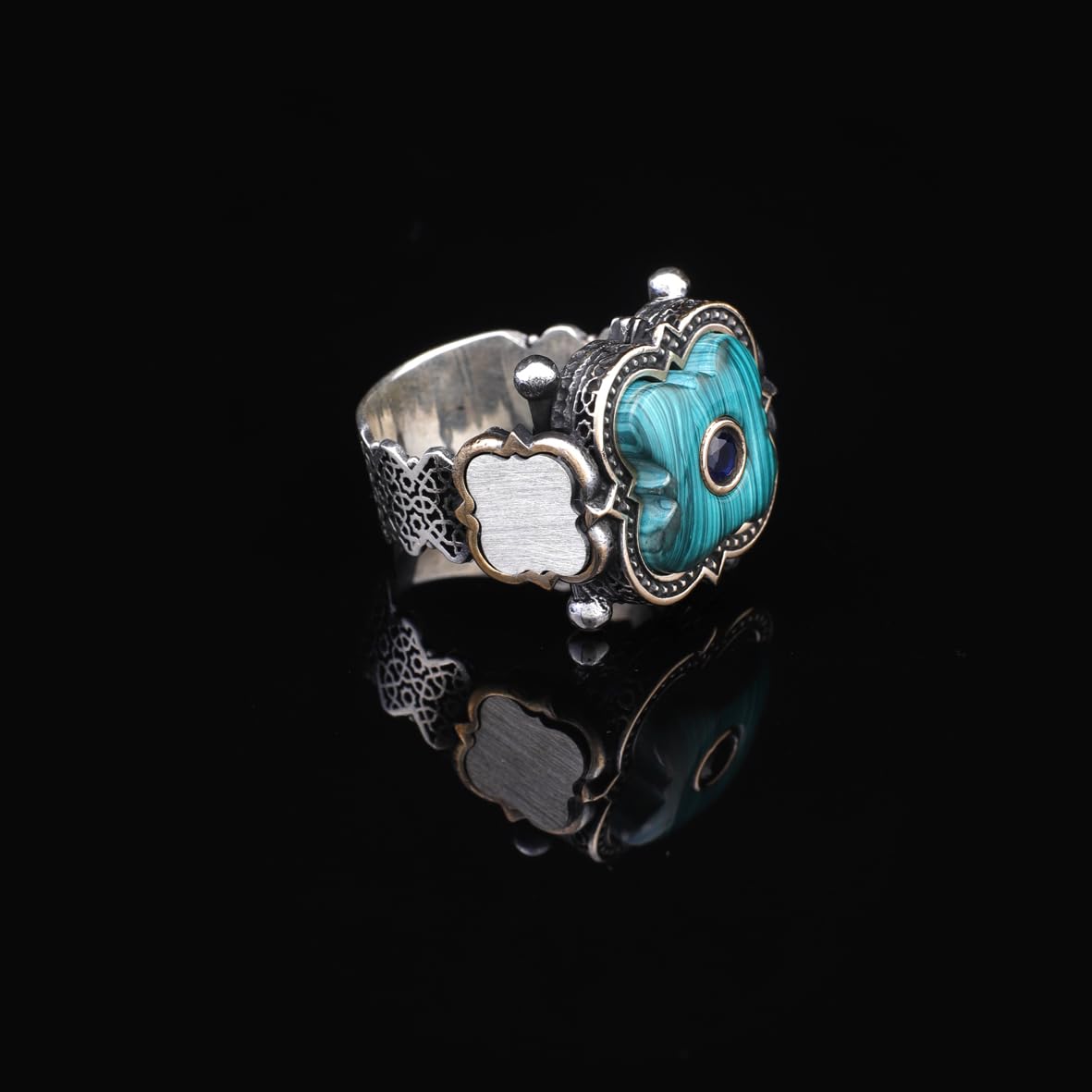 Handmade Vintage Malachite and Micro Onyx Gemstone 925 Sterling Silver Ring for Men - 925 sterling silver rings for men - Birthday Gifts