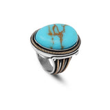 Vintage Turquoise Oval Stone Ring for Men - Large 925 Sterling Silver Turkish Handmade Polished Engagement Ring with Silver Polishing Cloth Gift — image 1