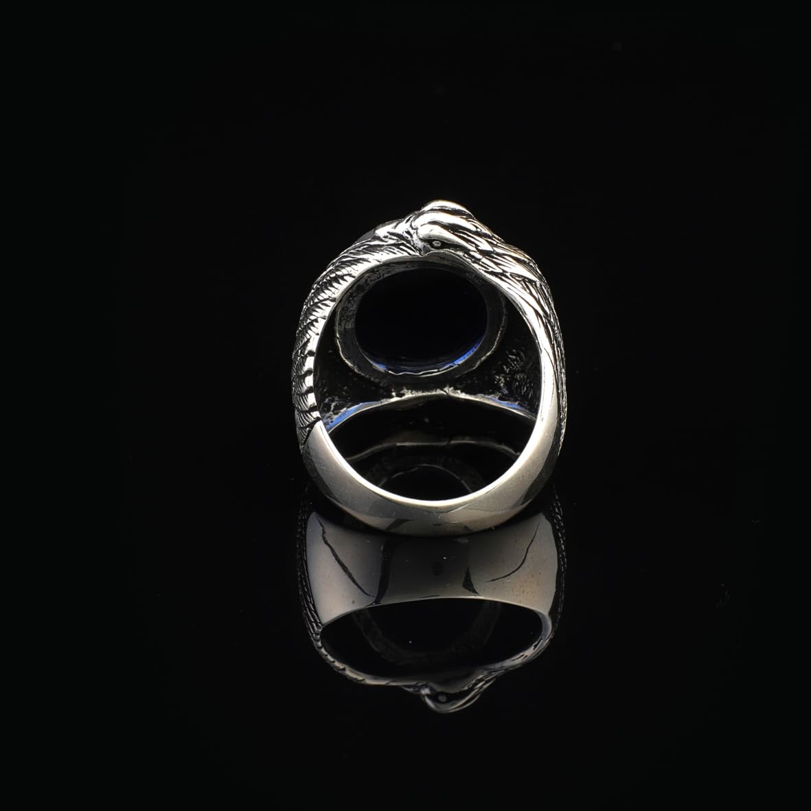 Handmade Vintage Sapphire Eagle Ring in Sterling Silver – Custom Engraved Men's Animal Jewelry Engagement Ring - Gift Silver Polishing Cloth