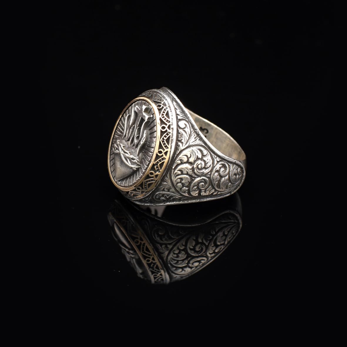 Vintage Heart Design Cross Signet Ring for Men - 925 Sterling Silver Christian Statement Ring - Polished Handmade Engagement Ring with Custom Engraving