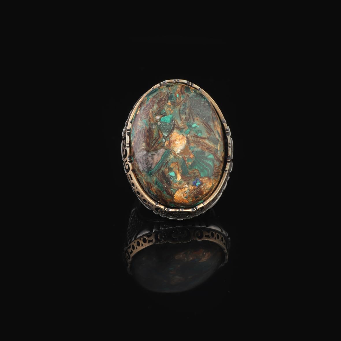 Vintage Ottoman Turquoise Ring in Chunky Sterling Silver – Men's Handmade Engagement Ring with Custom Engraving