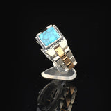 Men's Turquoise Ring - Vintage Rolex Model Signet Ring in Sterling Silver - Handmade Engagement Ring with Custom Engraving - Gift Silver Polishing Cloth Included — image 5