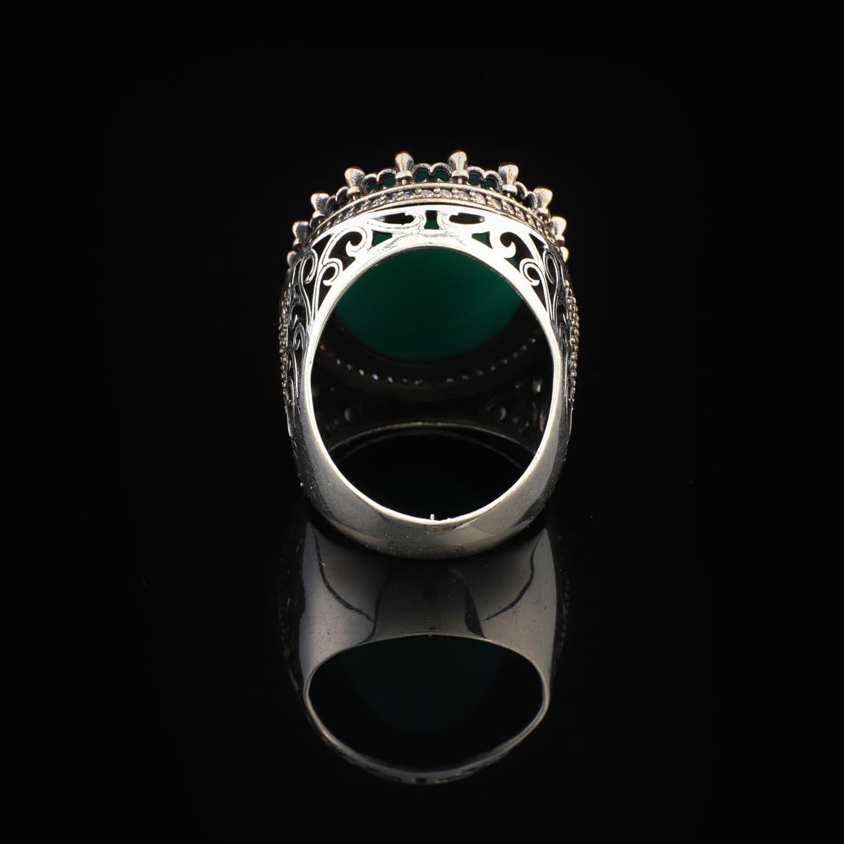 Handmade Vintage Jade Ring with Micro Onyx Stone - Chunky Sterling Silver Engagement Ring for Men - Custom Engraving Available - Ottoman Style with Gift Silver Polishing Cloth