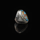 Mens Sterling Silver Turquoise Ring – Special Large Gemstone Ring with Chunky Ottoman Design — image 3