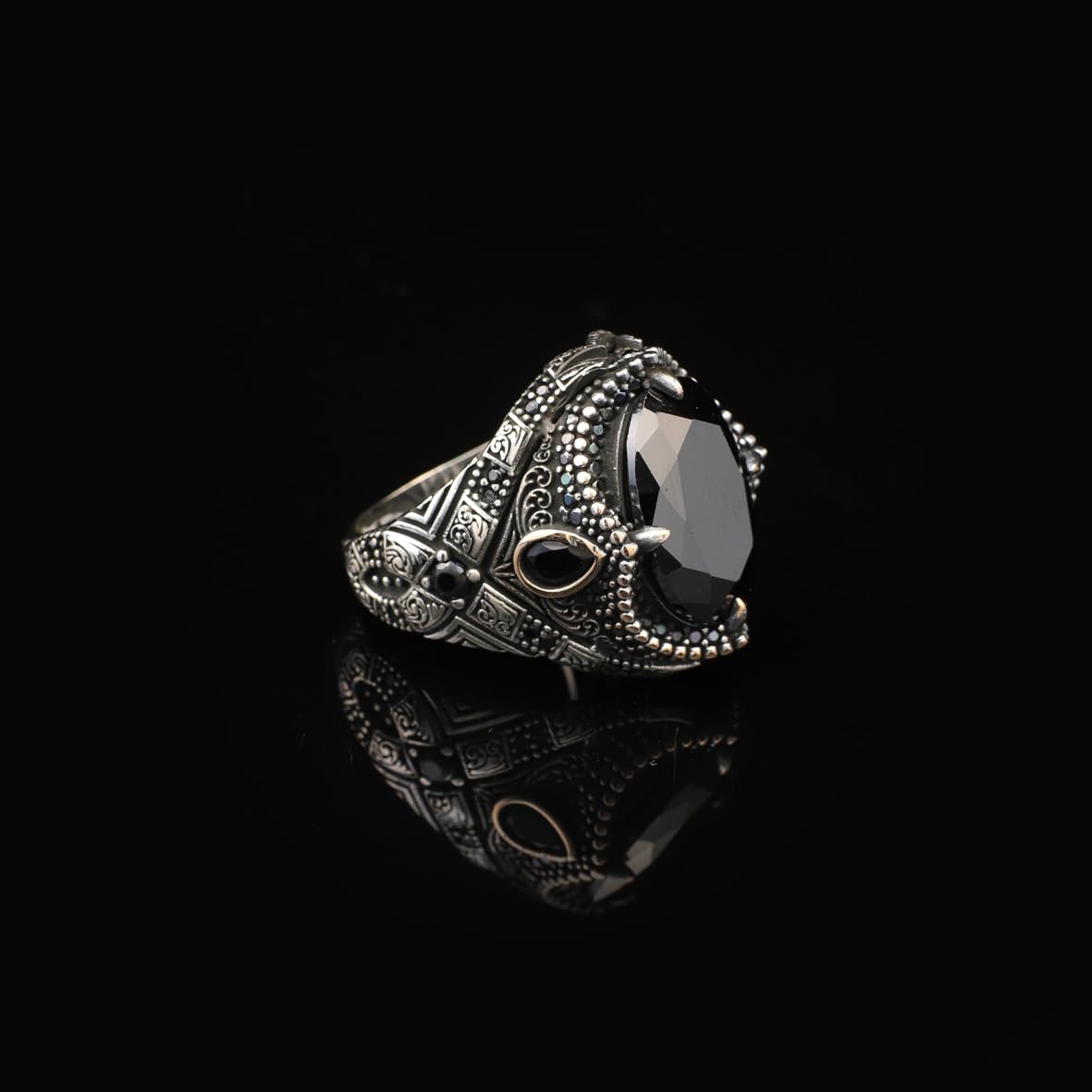 Vintage Ottoman Onyx Ring for Men – Handmade Gemstone Signet in 925 Sterling Silver – Custom Engraving Engagement Ring – Mens Silver Ring with Gift Silver Polishing Cloth